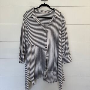 Soft Surroundings Women’s 1X Gray White Blouse Top LagenLook Artsy Art to Wear